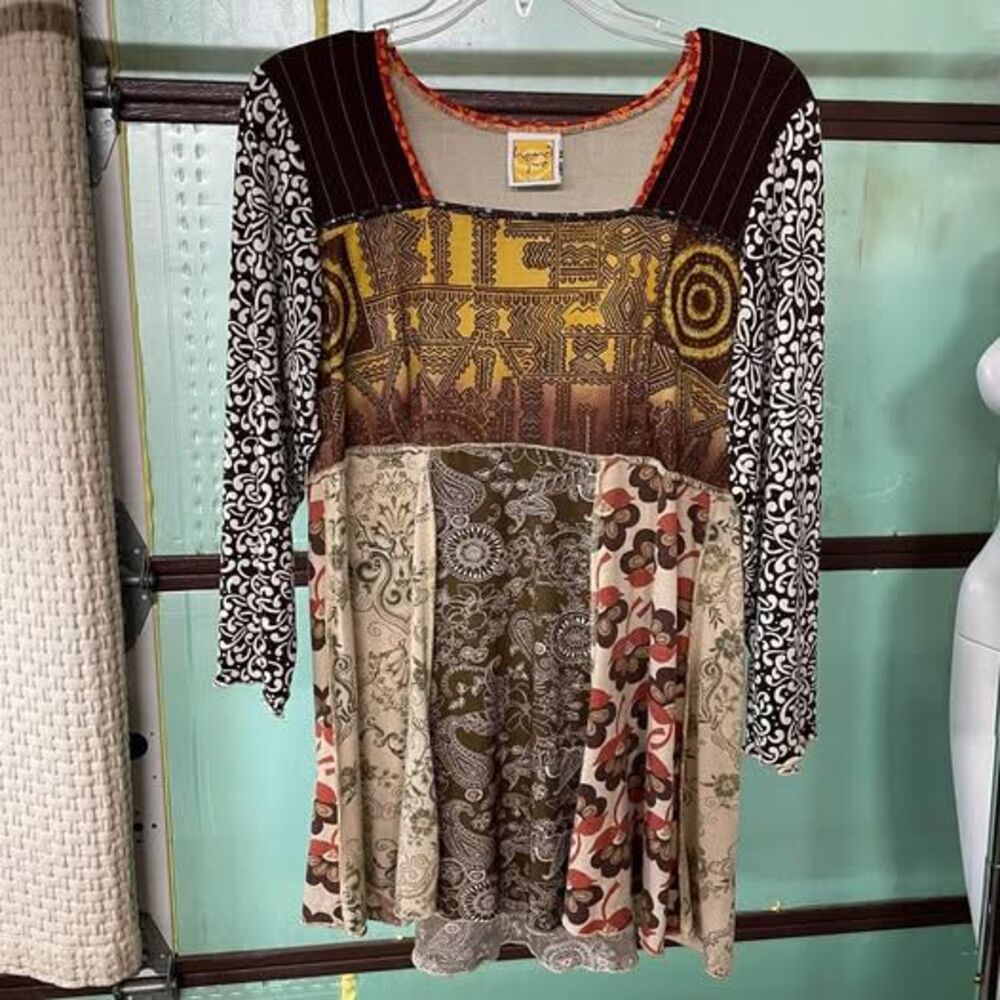 Hand Jive Wear Art Patchwork Tunic Top Size Large